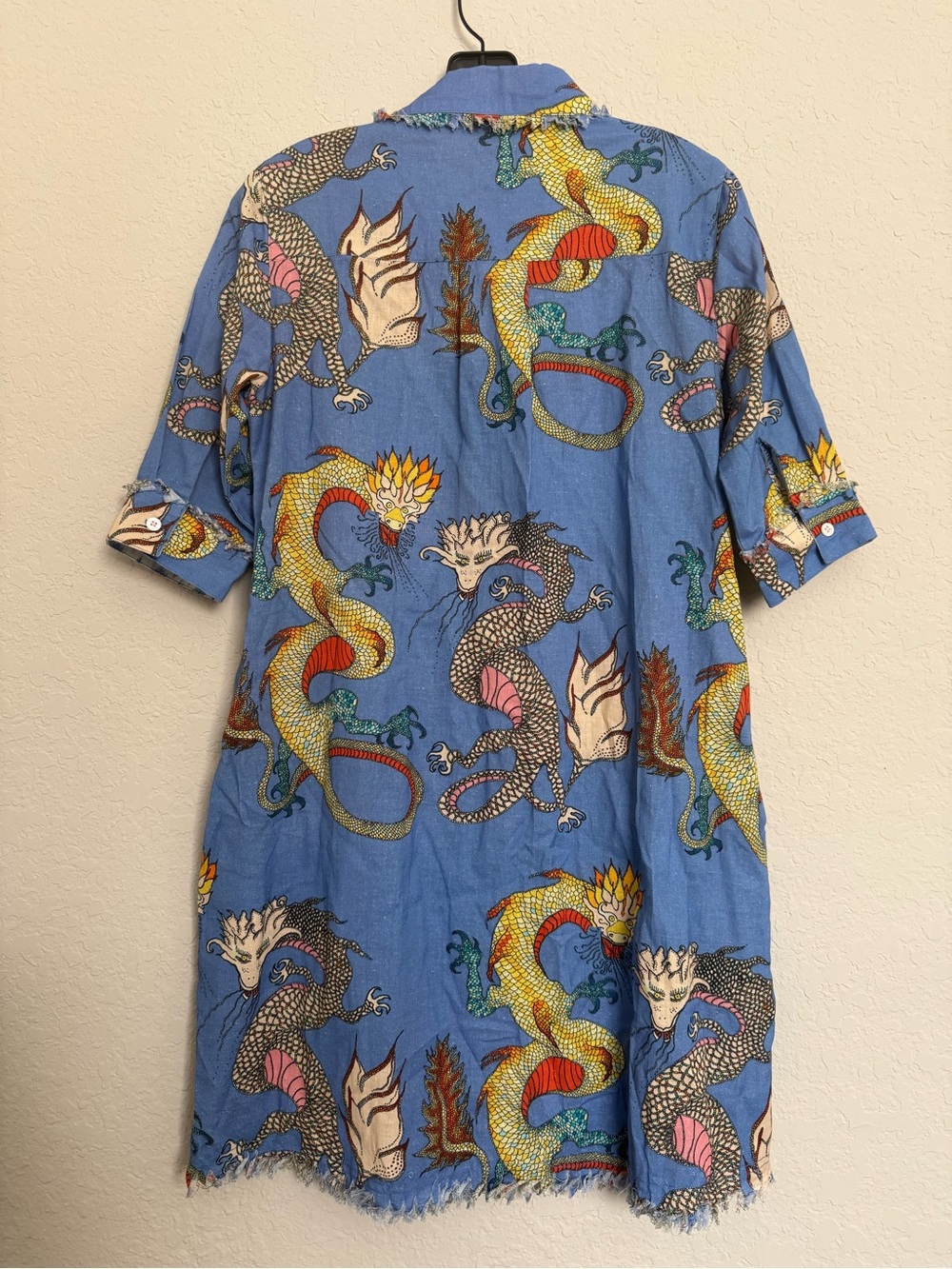 NWT Dizzy Lizzie French Blue Dragon Print Chatham Dress XS Cotton Linen Whimsy - Picture 2 of 8